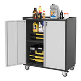 Garvee Locking Metal Cabinet with Door, 35.43"H Rolling Garage Storage Cabinet with Shelves, Small Tool Cabinet On Wheels for Garage, Home, Office