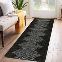 Garvee Washable Runner Rug 2x6 Modern Stripe Geometric Runner, Soft Thin Low Pile Abstract Entryway Rug, Indoor Non Shedding Foldable Floor Carpet, Accent Printed Mat for Hallway, Black-Middle Striped