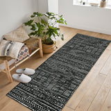 Garvee 2'x6' Runner Boho Textured Design for Living Room Non Slip Low-Pile Soft Tribal Print Bedroom Stain Resistant Playroom Carpet Office Black - Black