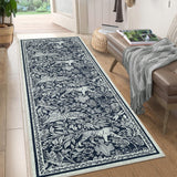 Garvee Tiger Print Runner Rug 2x6 Washable Runner for Kitchen, Non Slip Non Shedding Floral Long Carpet, Low Pile Botanical Foldable Floor Cover for Hallway Entryway Bedroom, Blue - Blue