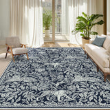 Garvee Tiger Washable Rugs 10x13 Large Modern Living Room Rug, Non Slip Botanical Floor Cover for Dining Room, Ultra Thin Stain Resistant Indoor Foldable Carpet for Bedroom Playroom, Blue - Blue