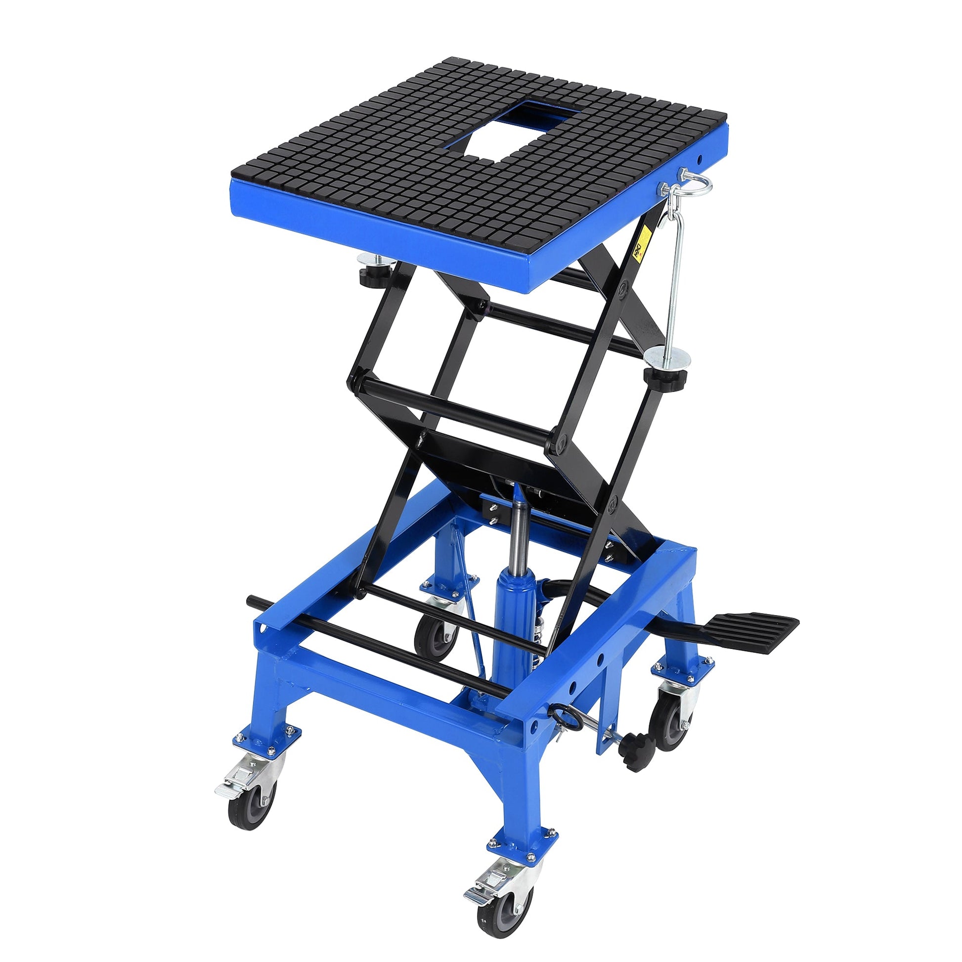Garvee 350 lbs Hydraulic Motorcycle Lift Jack Table - Foot-Operated Scissor Lift with Anti-Slip Platform, Drainage Rubber Mat, and J-Hooks for Motorcycle, ATV, and Dirt Bike Maintenance, Blue