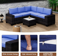 Garvee 6-Piece Modular Outdoor Sectional Sofa Set, PE Rattan All-Weather Patio Furniture with Coffee Table, Thickened Cushions & UV-Resistant Design for Backyard, Poolside, Balcony