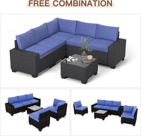 Garvee 6-Piece Modular Outdoor Sectional Sofa Set, PE Rattan All-Weather Patio Furniture with Coffee Table, Thickened Cushions & UV-Resistant Design for Backyard, Poolside, Balcony