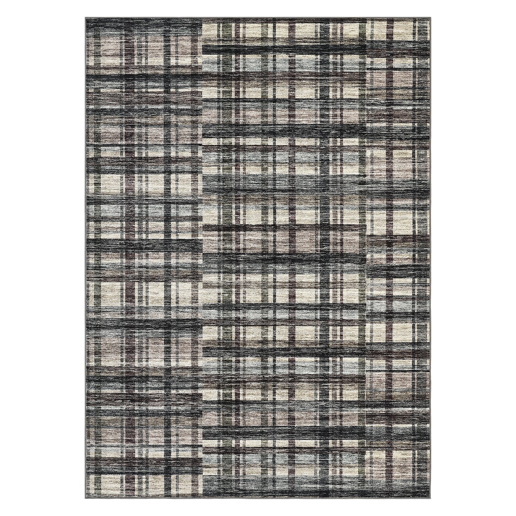 Garvee Plaid Dark Green Multi 10x13 Large Distressed Plaid Area Rug for Living Room Bedroom, Low Pile