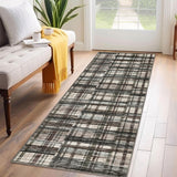 Garvee Modern Hallway Rugs 2x6 Washable Plaid Accent Carpet with Non-Slip Backing, Stain-Resistant Low Pile Indoor Mat, Farmhouse Floor Cover for Laundry, Bedroom, Green Brown - Dark Green Multi