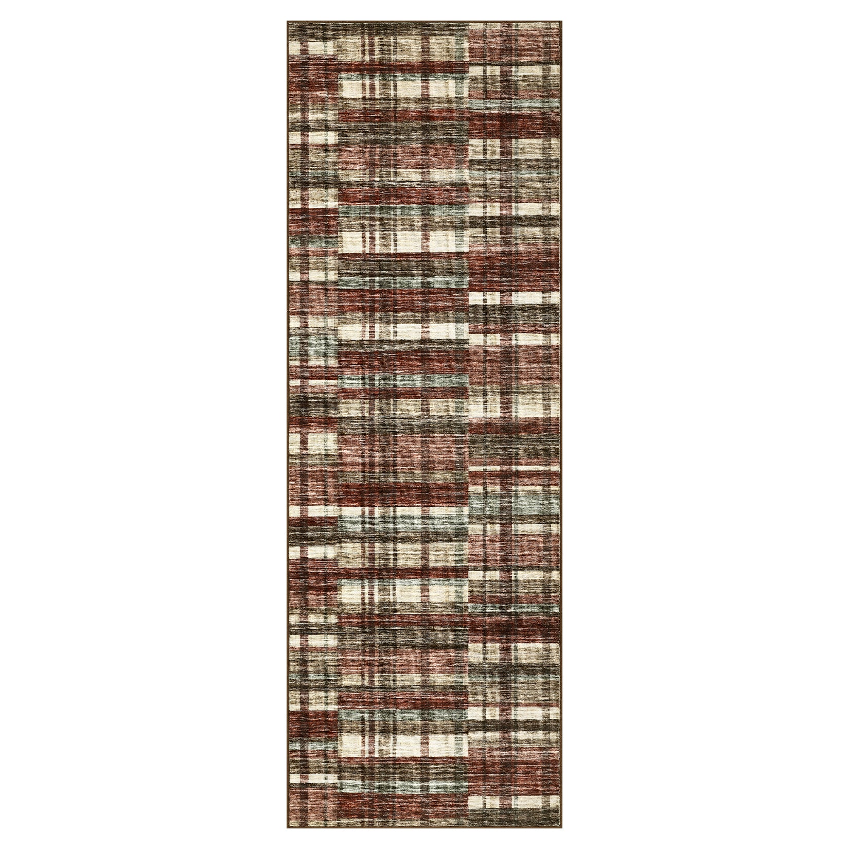 Garvee Modern Hallway Rugs 2x6 Washable Plaid Accent Carpet with Non-Slip Backing, Stain-Resistant Low Pile Indoor Mat, Farmhouse Floor Cover for Laundry, Bedroom, Red