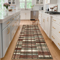 Garvee Modern Hallway Rugs 2x6 Washable Plaid Accent Carpet with Non-Slip Backing, Stain-Resistant Low Pile Indoor Mat, Farmhouse Floor Cover for Laundry, Bedroom, Red