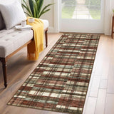 Garvee Modern Hallway Rugs 2x6 Washable Plaid Accent Carpet with Non-Slip Backing, Stain-Resistant Low Pile Indoor Mat, Farmhouse Floor Cover for Laundry, Bedroom, Red - Red Multi