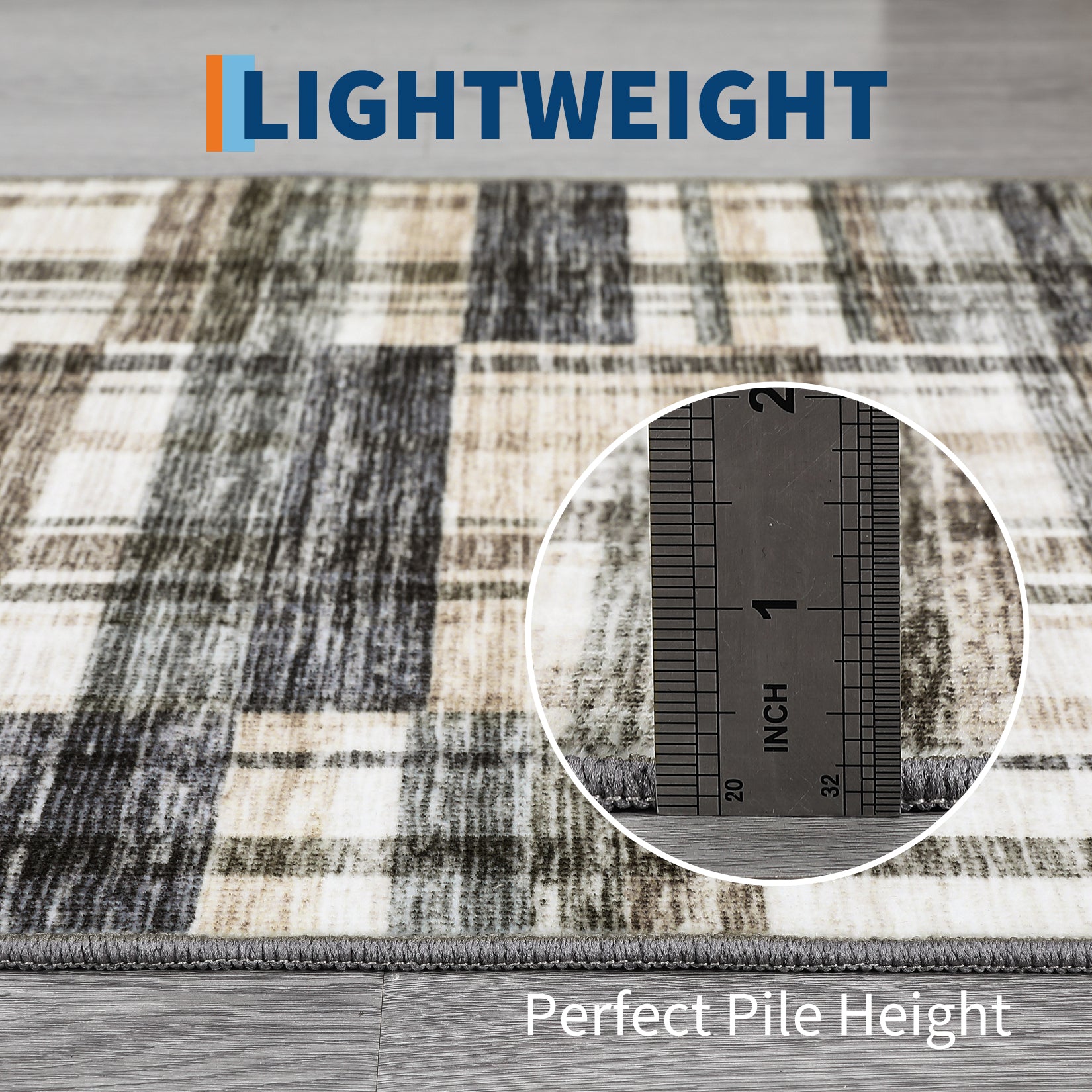 Garvee Modern Hallway Rugs 2x6 Washable Plaid Accent Carpet with Non-Slip Backing, Stain-Resistant Low Pile Indoor Mat, Farmhouse Floor Cover for Laundry, Bedroom
