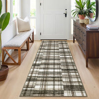 Garvee Modern Hallway Rugs 2x6 Washable Plaid Accent Carpet with Non-Slip Backing, Stain-Resistant Low Pile Indoor Mat, Farmhouse Floor Cover for Laundry, Bedroom