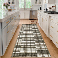 Garvee Modern Hallway Rugs 2x6 Washable Plaid Accent Carpet with Non-Slip Backing, Stain-Resistant Low Pile Indoor Mat, Farmhouse Floor Cover for Laundry, Bedroom