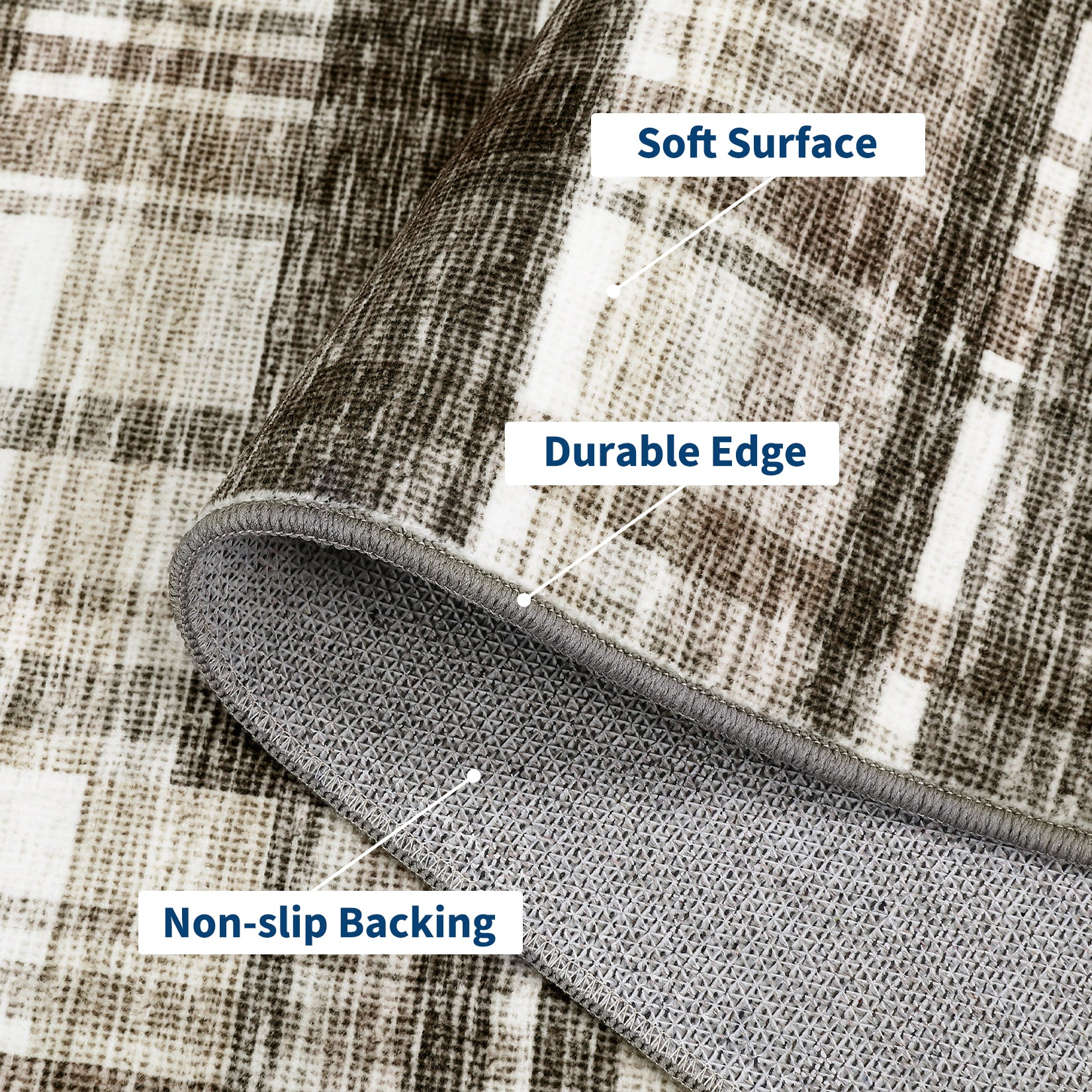 Garvee Modern Hallway Rugs 2x6 Washable Plaid Accent Carpet with Non-Slip Backing, Stain-Resistant Low Pile Indoor Mat, Farmhouse Floor Cover for Laundry, Bedroom