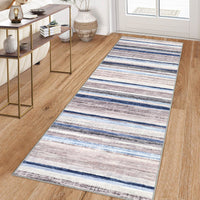 Garvee Washable Runner Rug 2x6 Modern Strip Accent Carpet with Non-Slip Backing, Soft Low Pile Floor Cover, Stain-Resistant Contemporary Area Rug for Kitchen, Bedroom, Laundry, Blue Camel