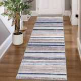 Garvee Washable Runner Rug 2x6 Modern Strip Accent Carpet with Non-Slip Backing, Soft Low Pile Floor Cover, Stain-Resistant Contemporary Area Rug for Kitchen, Bedroom, Laundry, Blue Camel - Blue