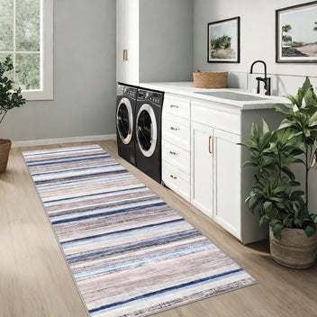 Garvee Washable Runner Rug 2x6 Modern Strip Accent Carpet with Non-Slip Backing, Soft Low Pile Floor Cover, Stain-Resistant Contemporary Area Rug for Kitchen, Bedroom, Laundry, Blue Camel