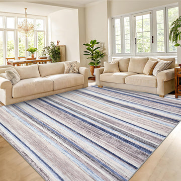 Garvee Washable Area Rug 5x7 Modern Strip Throw Rug with Non-Slip Backing, Stain-Resistant Contemporary Accent Carpet, Soft Low Pile Indoor Mat for Bedroom, Office