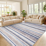 Garvee Washable Area Rug 5x7 Modern Strip Throw Rug with Non-Slip Backing, Stain-Resistant Contemporary Accent Carpet, Soft Low Pile Indoor Mat for Bedroom, Office - Blue