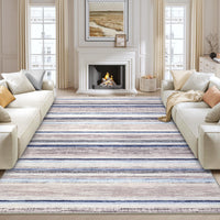 Garvee Area Rug 6x9 Washable Modern Strip Accent Carpet with Non-Slip Backing, Soft Low Pile Floor Cover, Stain-Resistant Contemporary Throw Rug for Bedroom, Office, Blue Camel
