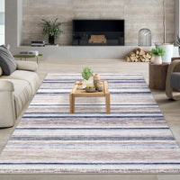 Garvee Area Rug 6x9 Washable Modern Strip Accent Carpet with Non-Slip Backing, Soft Low Pile Floor Cover, Stain-Resistant Contemporary Throw Rug for Bedroom, Office, Blue Camel