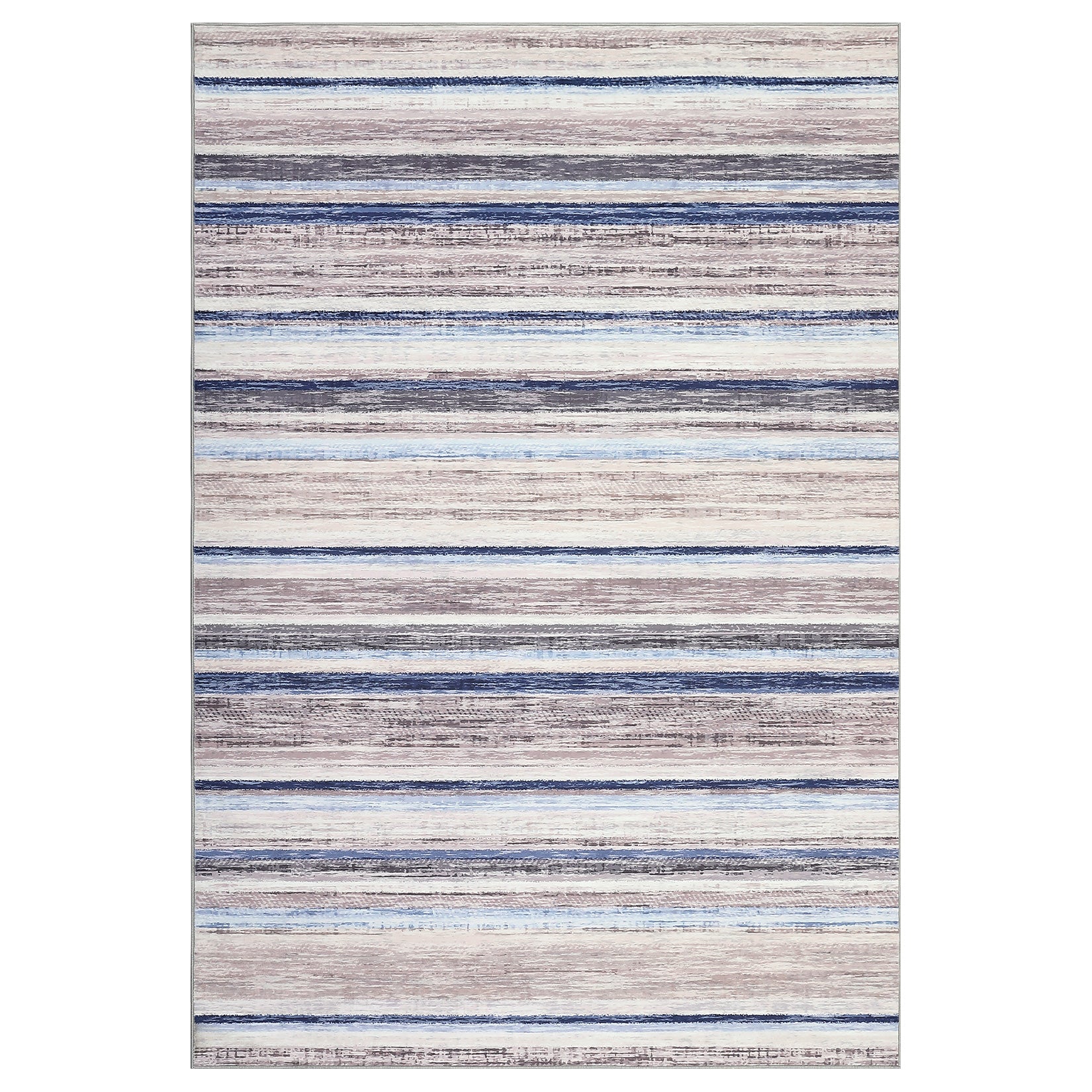 Garvee Area Rug 6x9 Washable Modern Strip Accent Carpet with Non-Slip Backing, Soft Low Pile Floor Cover, Stain-Resistant Contemporary Throw Rug for Bedroom, Office, Blue Camel