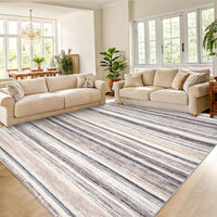 Garvee Large Living Room Rug 10x13 Washable Modern Strip Area Rug with Non-Slip Backing, Stain-Resistant Contemporary Floor Cover, Soft Low Pile Accent Carpet for Bedroom, Camel