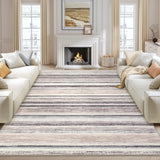 Garvee Large Living Room Rug 10x13 Washable Modern Strip Area Rug with Non-Slip Backing, Stain-Resistant Contemporary Floor Cover, Soft Low Pile Accent Carpet for Bedroom, Camel - Camel