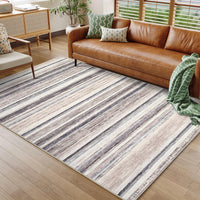 Garvee Large Living Room Rug 10x13 Washable Modern Strip Area Rug with Non-Slip Backing, Stain-Resistant Contemporary Floor Cover, Soft Low Pile Accent Carpet for Bedroom, Camel
