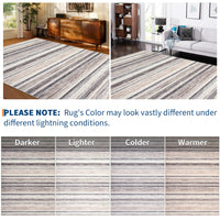 Garvee Large Living Room Rug 10x13 Washable Modern Strip Area Rug with Non-Slip Backing, Stain-Resistant Contemporary Floor Cover, Soft Low Pile Accent Carpet for Bedroom, Camel