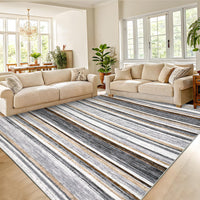Garvee Washable Area Rug 5x7 Modern Strip Throw Rug with Non-Slip Backing, Stain-Resistant Contemporary Accent Carpet, Soft Low Pile Indoor Mat for Bedroom, Office, Grey Brown