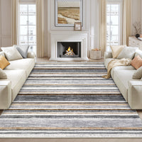 Garvee Washable Area Rug 5x7 Modern Strip Throw Rug with Non-Slip Backing, Stain-Resistant Contemporary Accent Carpet, Soft Low Pile Indoor Mat for Bedroom, Office, Grey Brown