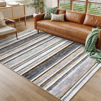 Garvee Washable Area Rug 5x7 Modern Strip Throw Rug with Non-Slip Backing, Stain-Resistant Contemporary Accent Carpet, Soft Low Pile Indoor Mat for Bedroom, Office, Grey Brown
