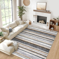 Garvee Washable Area Rug 5x7 Modern Strip Throw Rug with Non-Slip Backing, Stain-Resistant Contemporary Accent Carpet, Soft Low Pile Indoor Mat for Bedroom, Office, Grey Brown
