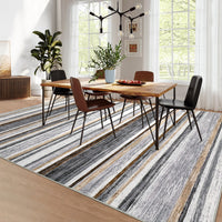 Garvee Washable Area Rug 5x7 Modern Strip Throw Rug with Non-Slip Backing, Stain-Resistant Contemporary Accent Carpet, Soft Low Pile Indoor Mat for Bedroom, Office, Grey Brown