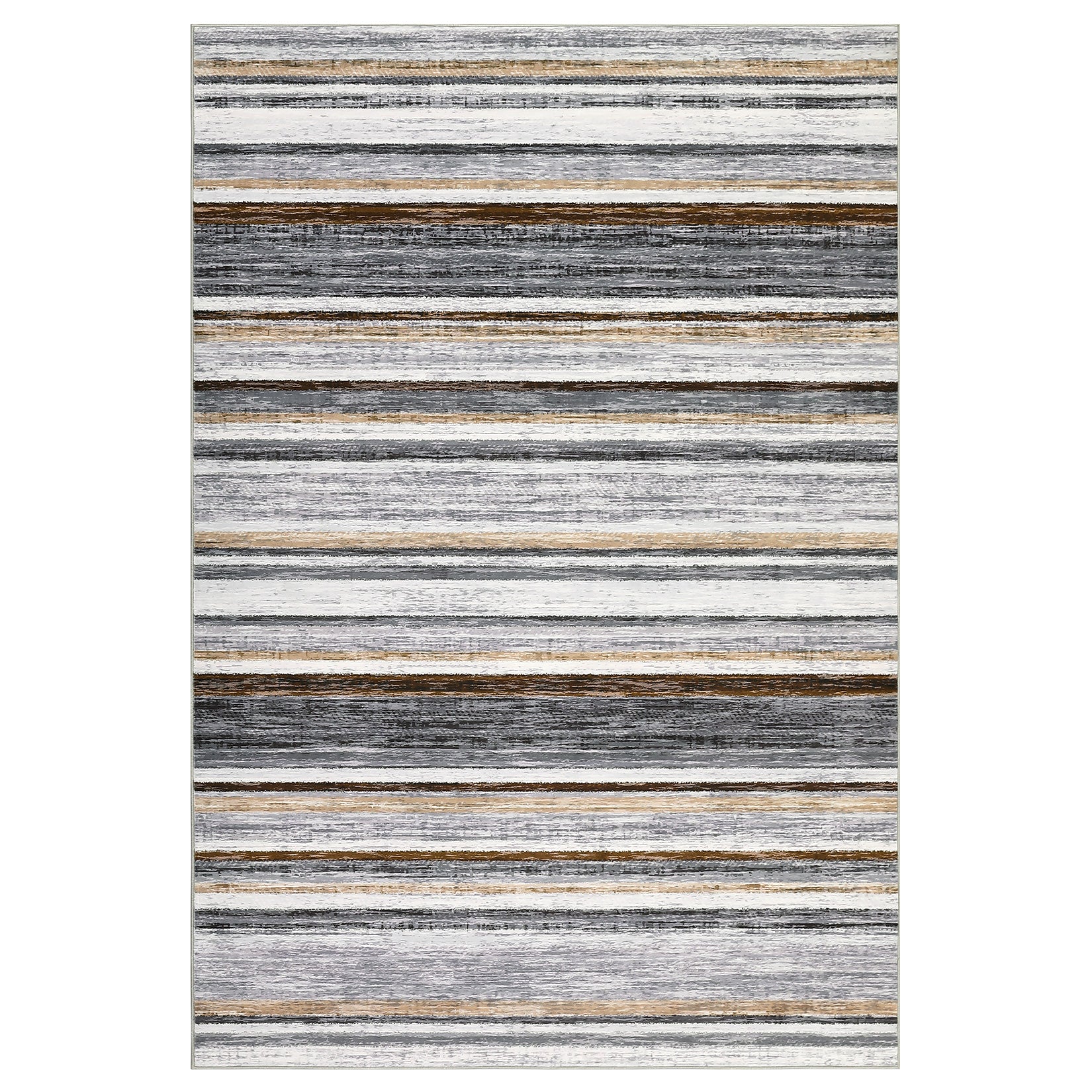 Garvee Washable Area Rug 5x7 Modern Strip Throw Rug with Non-Slip Backing, Stain-Resistant Contemporary Accent Carpet, Soft Low Pile Indoor Mat for Bedroom, Office, Grey Brown