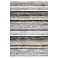 Garvee Washable Area Rug 5x7 Modern Strip Throw Rug with Non-Slip Backing, Stain-Resistant Contemporary Accent Carpet, Soft Low Pile Indoor Mat for Bedroom, Office, Grey Brown