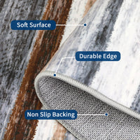 Garvee Washable Area Rug 5x7 Modern Strip Throw Rug with Non-Slip Backing, Stain-Resistant Contemporary Accent Carpet, Soft Low Pile Indoor Mat for Bedroom, Office, Grey Brown