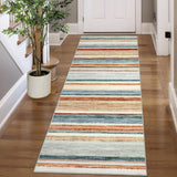 Garvee Washable Runner Rug Green Multi 2x6 Modern Strip Accent Carpet with Non-Slip Backing, Soft Low Pile Floor Cover, Stain-Resistant Contemporary Area Rug for Kitchen, Bedroom, Laundry - Green Multi