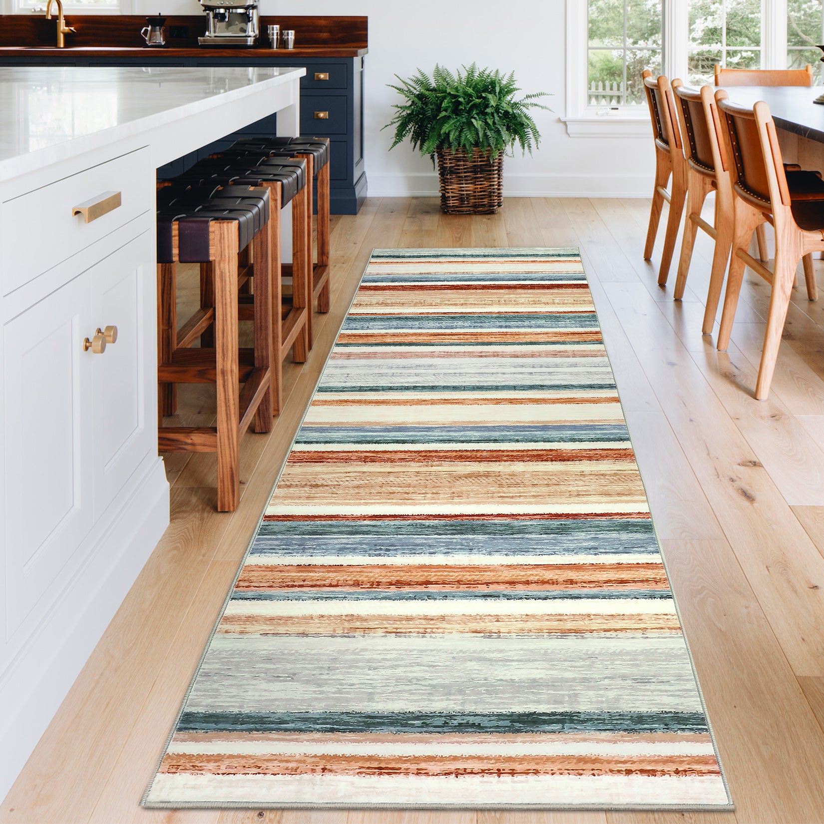 Garvee Washable Runner Rug Green Multi 2x6 Modern Strip Accent Carpet with Non-Slip Backing, Soft Low Pile Floor Cover, Stain-Resistant Contemporary Area Rug for Kitchen, Bedroom, Laundry