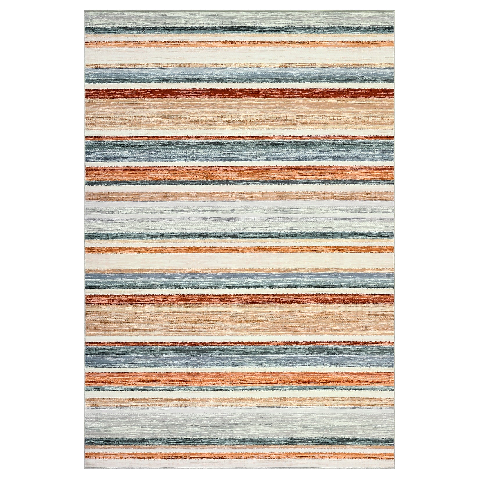 Garvee Washable Living Room Rug 8x10 Large Modern Strip Accent Carpet with Non-Slip Backing, Soft Low Pile Area Rug, Stain-Resistant Contemporary Floor Mat for Dining Room, Green Camel