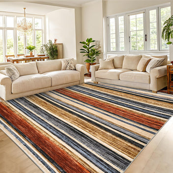 Garvee Washable Area Rug 5x7 Modern Strip Throw Rug with Non-Slip Backing, Stain-Resistant Contemporary Accent Carpet, Soft Low Pile Indoor Mat for Bedroom, Office, Colorful