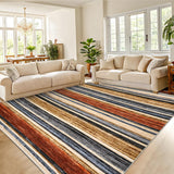 Garvee Washable Area Rug 5x7 Modern Strip Throw Rug with Non-Slip Backing, Stain-Resistant Contemporary Accent Carpet, Soft Low Pile Indoor Mat for Bedroom, Office, Colorful - Multicolor