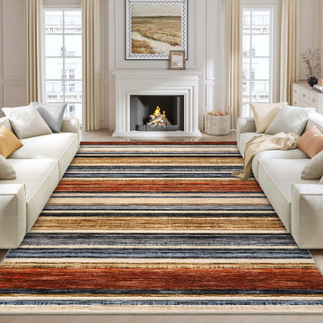 Garvee Large Living Room Rug 10x13 Washable Modern Strip Area Rug with Non-Slip Backing, Stain-Resistant Contemporary Floor Cover, Soft Low Pile Accent Carpet for Bedroom, Colorful