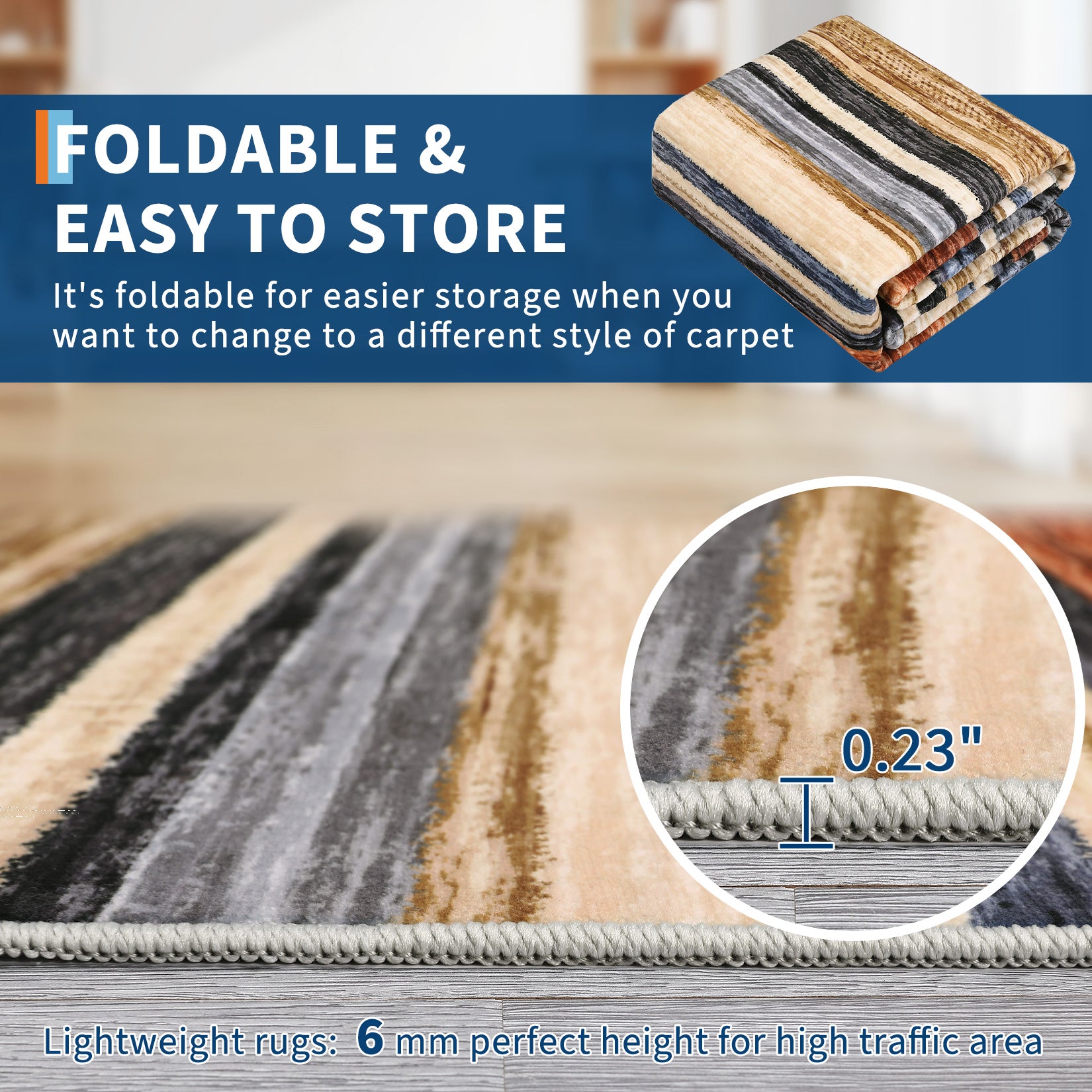 Garvee Washable Area Rug 5x7 Modern Strip Throw Rug with Non-Slip Backing, Stain-Resistant Contemporary Accent Carpet, Soft Low Pile Indoor Mat for Bedroom, Office, Colorful
