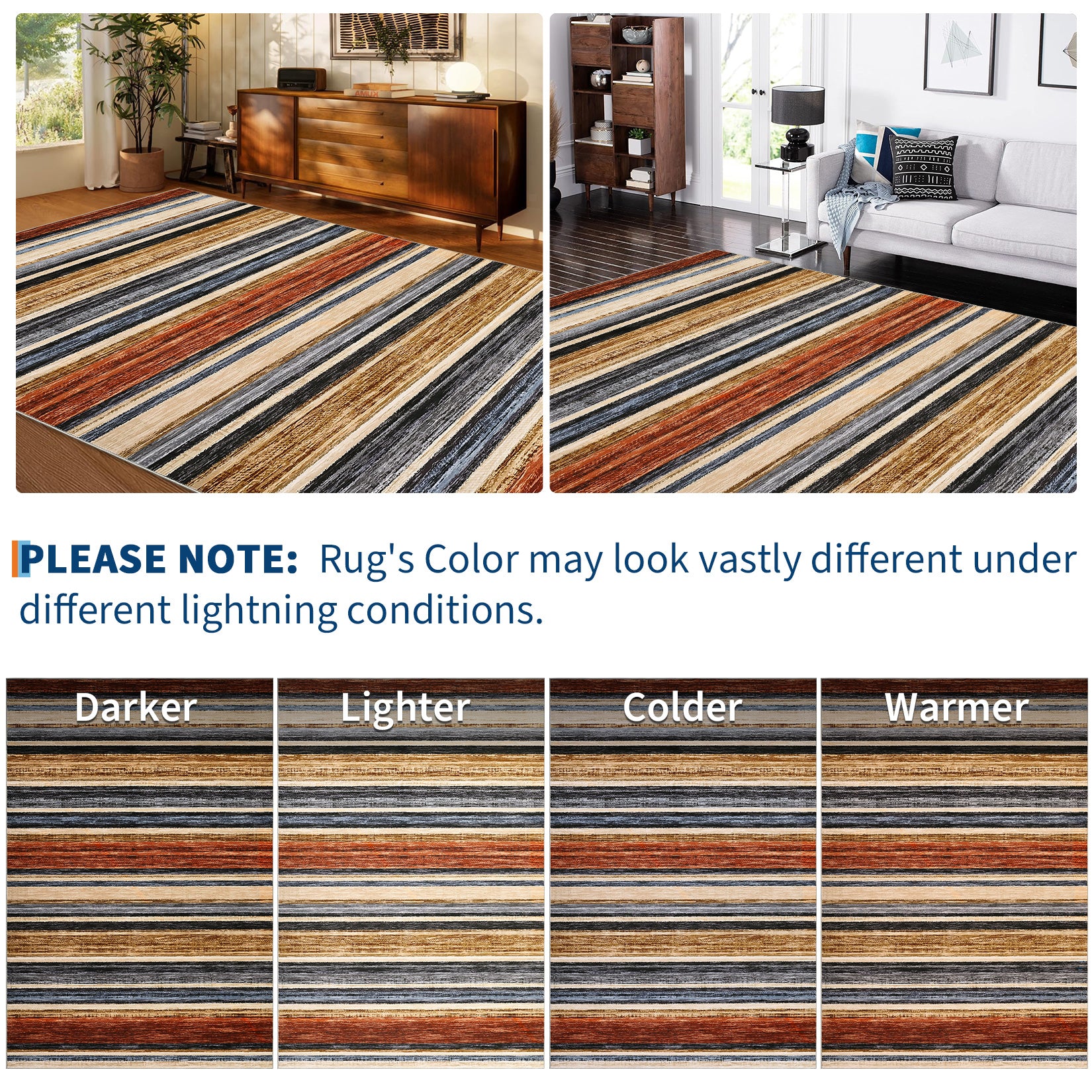 Garvee Washable Area Rug 5x7 Modern Strip Throw Rug with Non-Slip Backing, Stain-Resistant Contemporary Accent Carpet, Soft Low Pile Indoor Mat for Bedroom, Office, Colorful