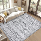 Garvee 8x10 Area Rugs, Machine Washable Large Rugs for Living Room Bedroom, Soft Non-Slip Indoor Distressed Boho Vintage Print Lightweight Low Pile Carpet, Grey - Gray