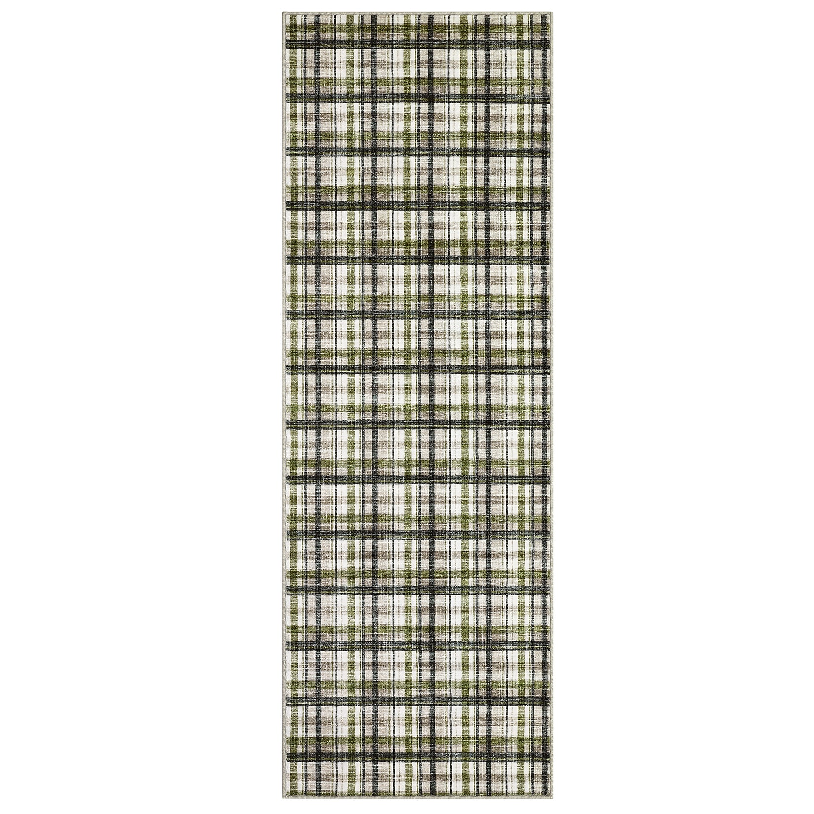 Garvee Tartan Plaid Washable Rugs Non Slip Kitchen Runner 2'x10' Greyish Green for Entryway Bathroom Bedroom