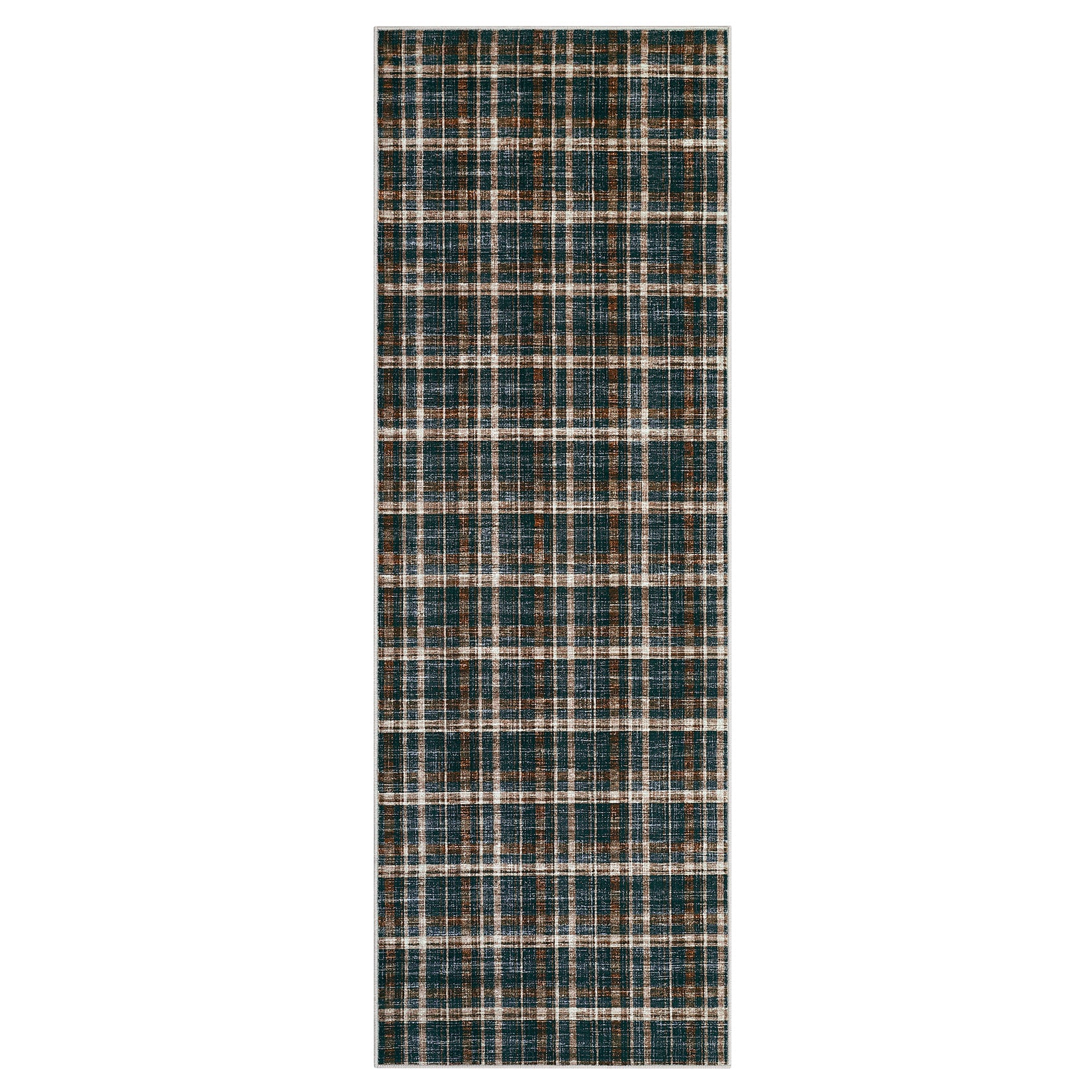 Garvee 2x8 Plaid Runner Rug Washable Non-Slip Low Pile Hallway Carpet, Soft Farmhouse Kitchen Runner for Bedroom Entryway, Black Brown