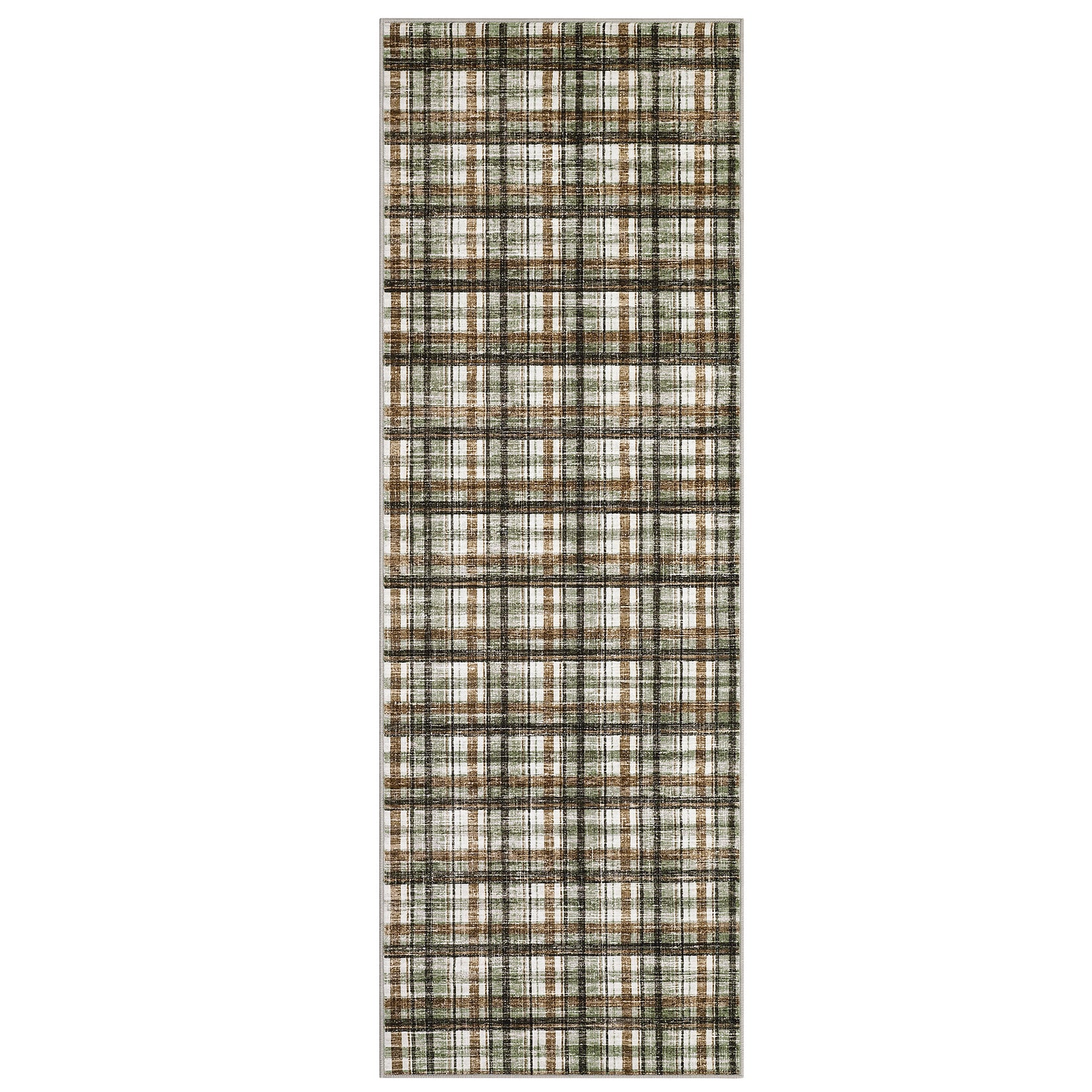 Garvee Green & Coffee 2x6 Washable Runners for Hallways Rug Modern Bathroom Rugs Non Slip Kitchen Rugs Farmhouse Low Pile Entryway Rug Soft Stain Resistant Carpet for Laundry Hallway Bedside