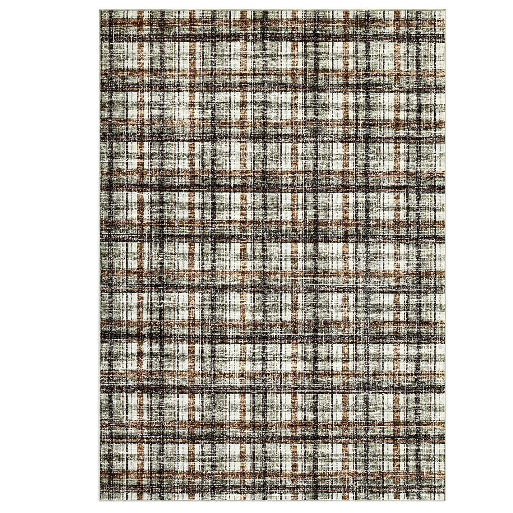 Garvee Washable Area Rugs 4x6 Rug for Living Room Boho Non Slip Entry Rug Tartan Plaid Soft Non Shedding Bedroom Rugs Low Pile Stain Resistant Carpet for Kitchen Office Classroom, Green & Coffee